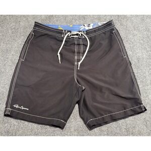 Reyn Spooner Men's Black Swim Trunks Board Shorts Coral Nautical Size Large